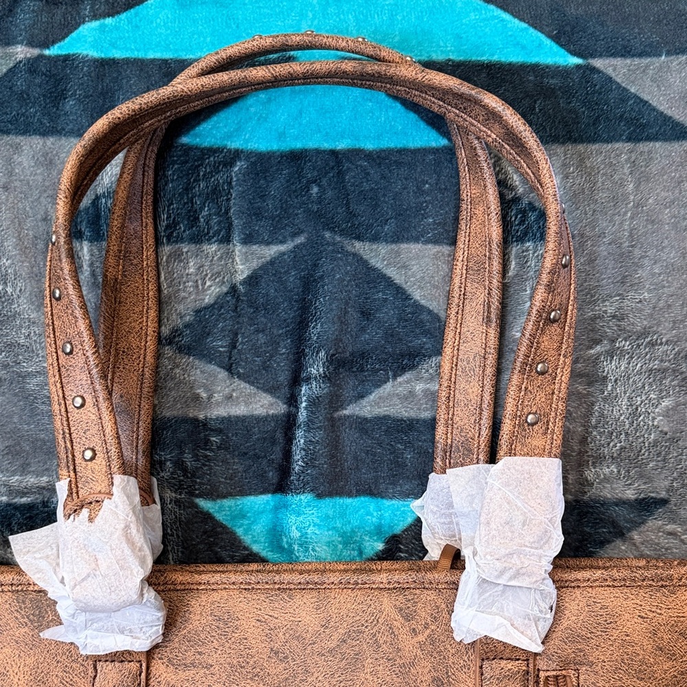Montana West Tan Studded Concealed Tote Bag New - Picture 6 of 9